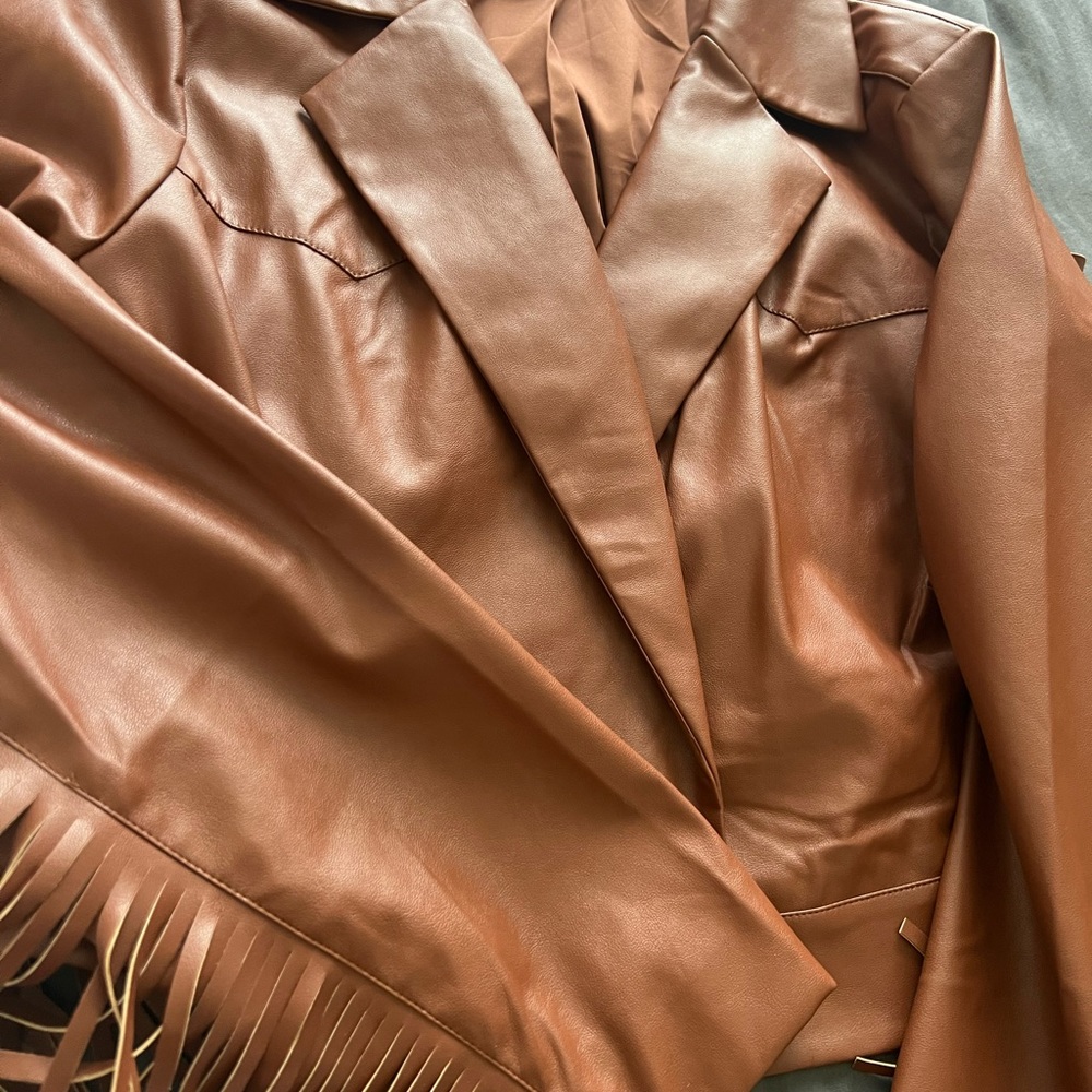 Camel crop faux leather with tassels